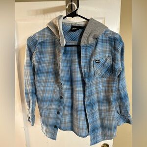 Boys Quiksilver Blue and Gray Plaid Shirt with Hood